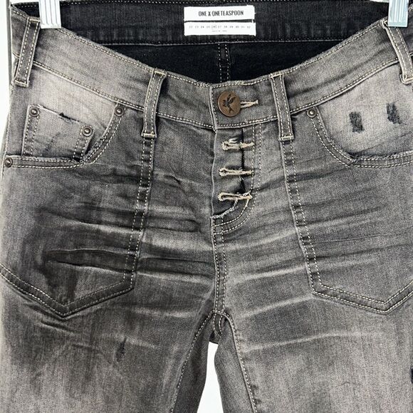 One Teaspoon Gray Skinny Leg Distressed Ankle Cropped Pants(Size 26) - Picture 5 of 10